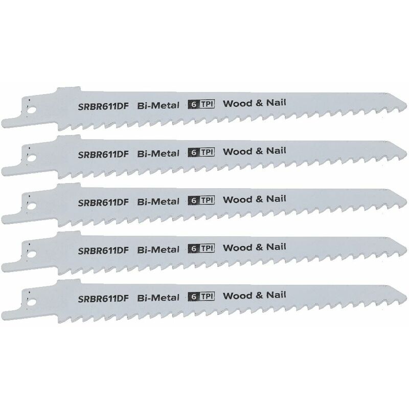 Reciprocating Saw Blade Wood and Nail 6tpi 150mm Length Bi Metal Pack of 5