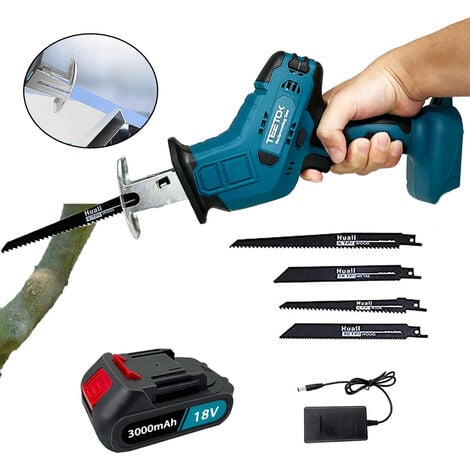 TEETOK Reciprocating saws, Cordless Electric Pruning Saber Saw,for Garden Metal Wood PVC Pipe Tree Pruning Cutting +4pcs Blades + 3.0A Battery + Charger ,Compatiable with Makita 18v Battery