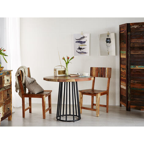 Reclaimed Boat Small Dining Table Set with 2 Chairs - Multicolour