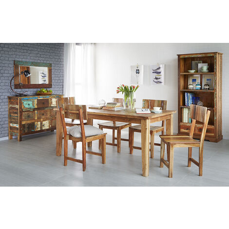Reclaimed Boat Small Dining Table Set with 6 Chairs - Multicolour