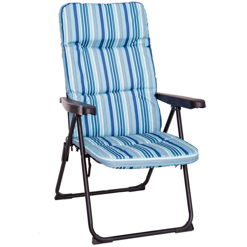 

Lolahome - Sillón de playa y camping acolchado de 4 posiciones azul deacero y lona de 62x59x108 cm