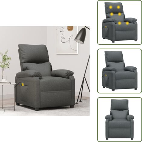 Reclinable manual - vidaXL Sillón de masaje de tela gris oscuro - Asiento acolchado