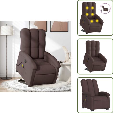 Reclinable - vidaXL Sillón masaje eléctrico reclinable elevable tela marrón oscuro - Asiento cómodo