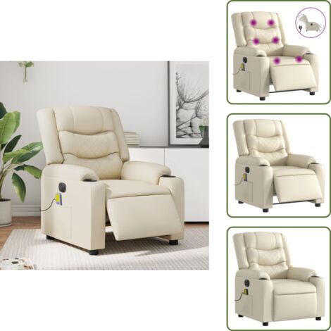 Reclinación eléctrica - vidaXL Sillón de masaje reclinable eléctrico cuero sintético crema - Asiento de cuero sintético