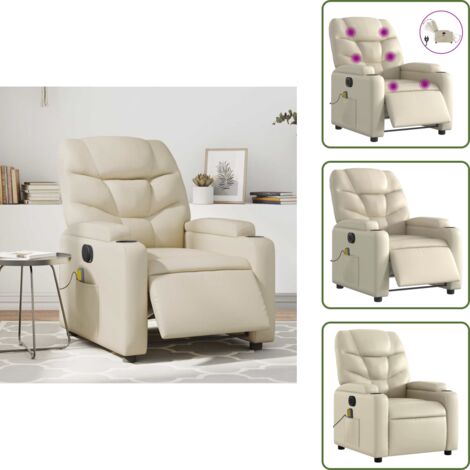 Reclinación eléctrica - vidaXL Sillón de masaje reclinable eléctrico cuero sintético crema - Asiento de cuero sintético