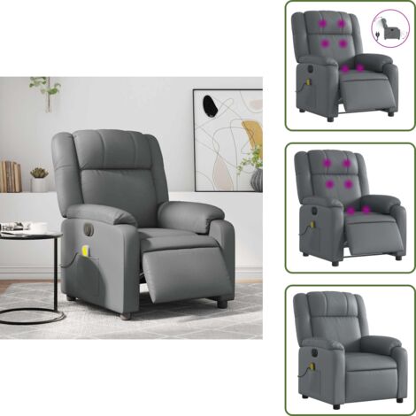 Reclinación eléctrica - vidaXL Sillón de masaje reclinable eléctrico cuero sintético gris - Asiento de cuero sintético