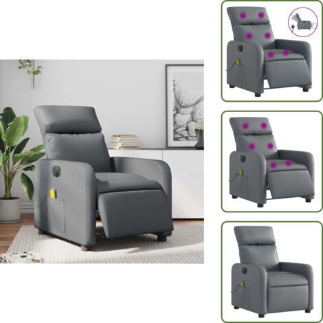 Reclinación eléctrica - vidaXL Sillón de masaje reclinable eléctrico cuero sintético gris - Asiento de cuero sintético
