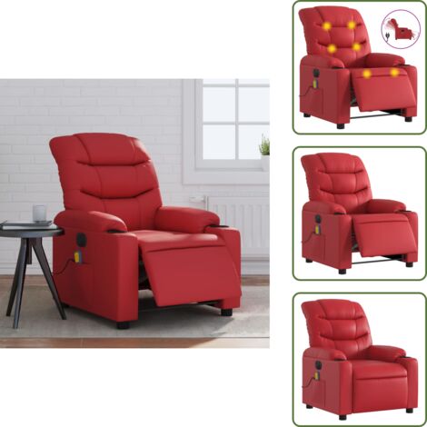 Reclinación eléctrica - vidaXL Sillón de masaje reclinable eléctrico de cuero artificial rojo - Asiento de cuero sintético