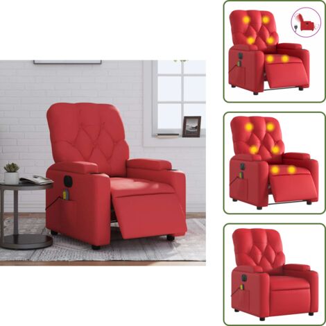 Reclinación eléctrica - vidaXL Sillón de masaje reclinable eléctrico de cuero artificial rojo - Asiento de cuero sintético