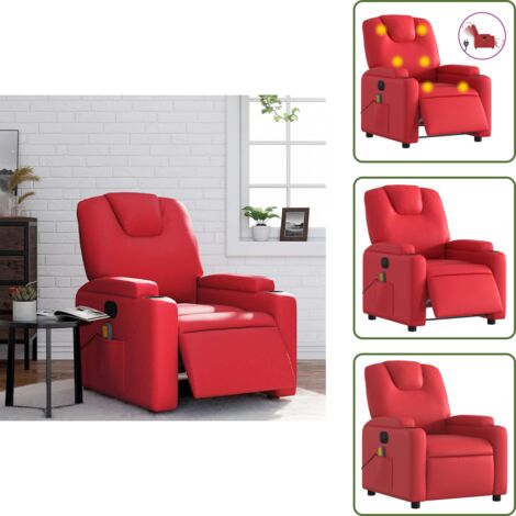 Reclinación eléctrica - vidaXL Sillón de masaje reclinable eléctrico de cuero artificial rojo - Asiento de cuero sintético