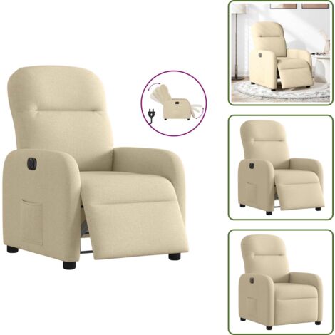 Reclinazione automatica - vidaXL Poltrona Elettrica Reclinabile Crema in Tessuto - Poltrona con motore