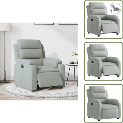 Reclinazione automatica - vidaXL Poltrona Elettrica Reclinabile Grigio Chiaro in Vera Pelle - Poltrona in vera pelle