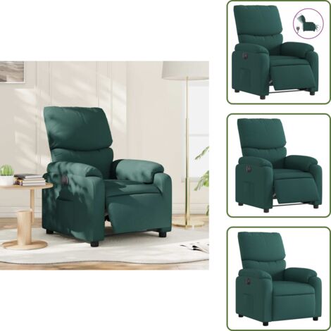 Reclinazione automatica - vidaXL Poltrona Elettrica Reclinabile Verde Scuro in Tessuto - Poltrona verde scuro