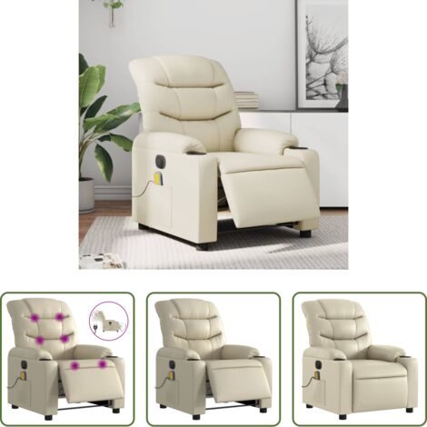 Reclinazione elettrica -  Poltrona Massaggiante Elettrica Reclinabile Crema Similpelle