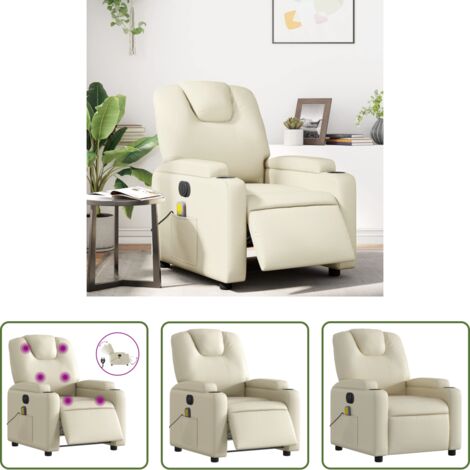 Reclinazione elettrica -  Poltrona Massaggiante Elettrica Reclinabile Crema Similpelle