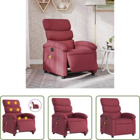 Reclinazione elettrica -  Poltrona Massaggiante Reclinabile Elettrica Rosso Vino Tessuto