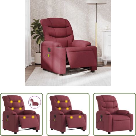 Reclinazione elettrica -  Poltrona Massaggiante Reclinabile Elettrica Rosso Vino Tessuto