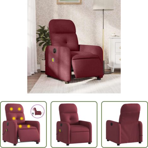 Reclinazione elettrica -  Poltrona Massaggiante Reclinabile Elettrica Rosso Vino Tessuto