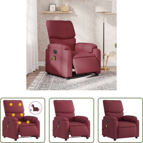 Reclinazione elettrica -  Poltrona Massaggiante Reclinabile Elettrica Rosso Vino Tessuto