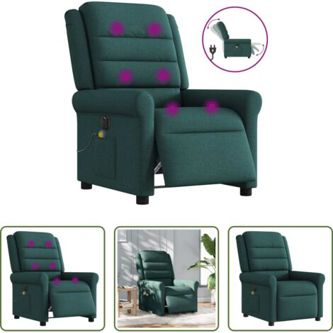Reclinazione elettrica -  Poltrona Massaggiante Reclinabile Elettrica Verde Scuro Tessuto