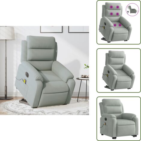 Reclinazione elettrica - vidaXL Poltrona Alzapersona Massaggi Elettrica Grigio Chiaro Velluto - Poltrona massaggiante
