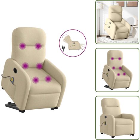 Reclinazione elettrica - vidaXL Poltrona Alzapersona Massaggiante Elettrica Crema in Tessuto - Funzione di sollevamento