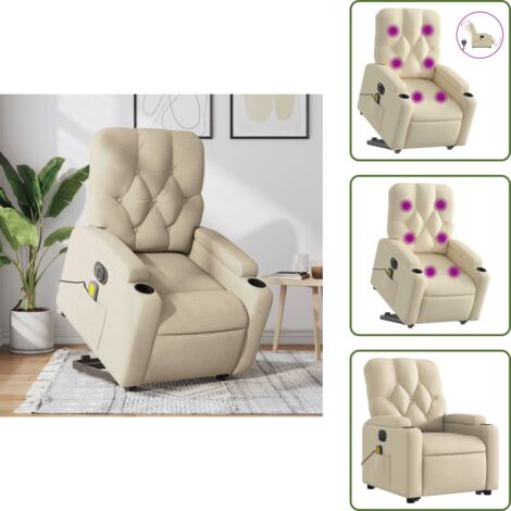 Reclinazione elettrica - vidaXL Poltrona Alzapersona Massaggiante Elettrica Crema in Tessuto - Vibrazione