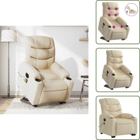 Reclinazione elettrica - vidaXL Poltrona Alzapersona Massaggiante Elettrica Crema in Tessuto - Vibrazione