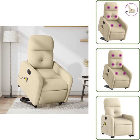 Reclinazione elettrica - vidaXL Poltrona Alzapersona Massaggiante Elettrica Crema in Tessuto - Vibrazione