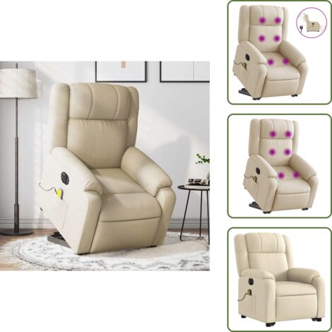 Reclinazione elettrica - vidaXL Poltrona Alzapersona Massaggiante Elettrica Crema in Tessuto - Vibrazione
