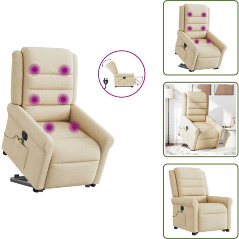 Reclinazione elettrica - vidaXL Poltrona Alzapersona Massaggiante Elettrica Crema in Tessuto - Vibrazione