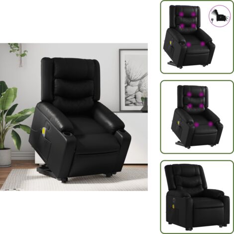Reclinazione elettrica - vidaXL Poltrona Alzapersona Massaggiante Elettrica Nera in Similpelle - Vibrazione