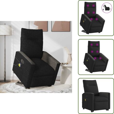 Reclinazione elettrica - vidaXL Poltrona Alzapersona Massaggiante Elettrica Nera in Tessuto - Funzione di sollevamento