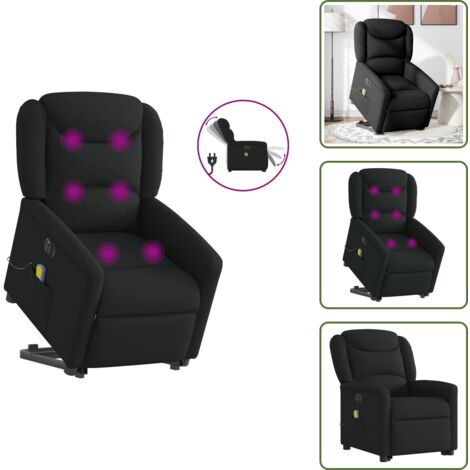 Reclinazione elettrica - vidaXL Poltrona Alzapersona Massaggiante Elettrica Nera in Tessuto - Vibrazione