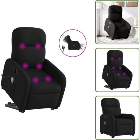 Reclinazione elettrica - vidaXL Poltrona Alzapersona Massaggiante Elettrica Nera in Tessuto - Vibrazione