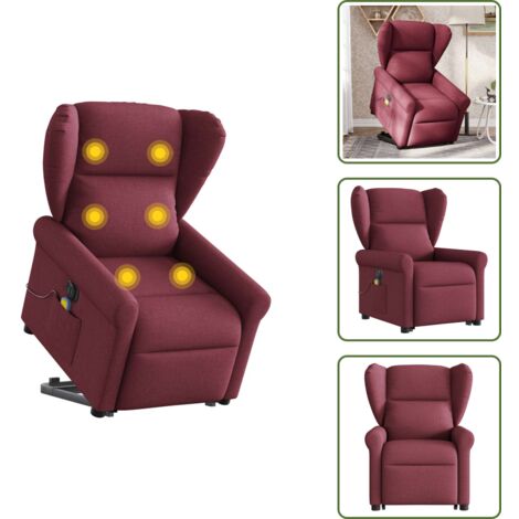 Reclinazione elettrica - vidaXL Poltrona Alzapersona Massaggiante Elettrica Rosso Vino Tessuto - Funzione di sollevamento