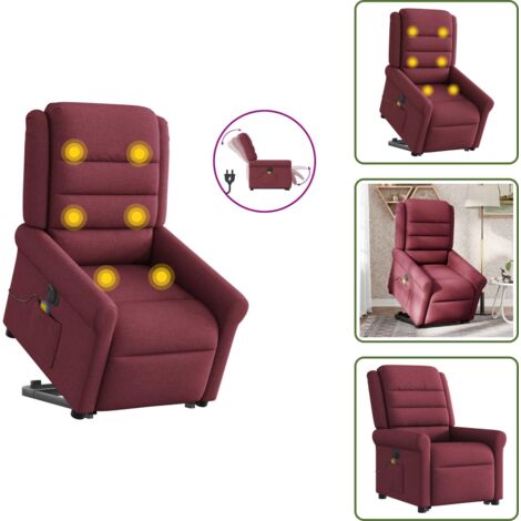 Reclinazione elettrica - vidaXL Poltrona Alzapersona Massaggiante Elettrica Rosso Vino Tessuto - Vibrazione