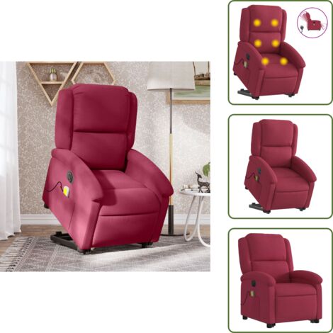 Reclinazione elettrica - vidaXL Poltrona Alzapersona Massaggiante Elettrica Rosso Vino Velluto - Vibrazione