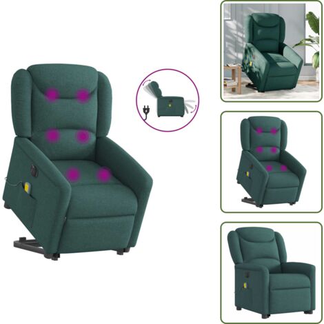 Reclinazione elettrica - vidaXL Poltrona Alzapersona Massaggiante Elettrica Verde Scuro Tessuto - Vibrazione