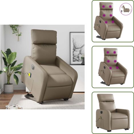 Reclinazione elettrica - vidaXL Poltrona Alzapersona Massaggio Elettrica Cappuccino Similpelle - Vibrazione