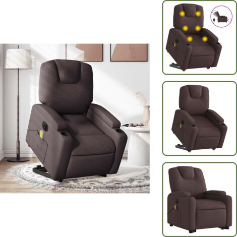 Reclinazione elettrica - vidaXL Poltrona Alzapersona Massaggio Elettrica Marrone Scuro Tessuto - Vibrazione