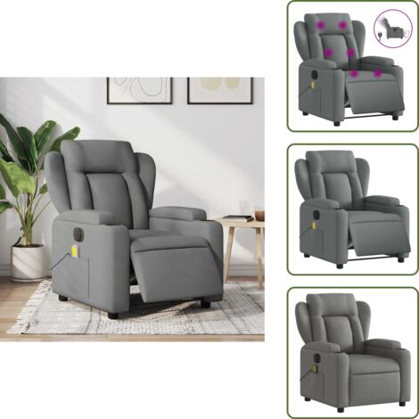 Reclinazione elettrica - vidaXL Poltrona Reclinabile Massaggio Elettrica Grigio Scuro Tessuto - Poltrona reclinabile