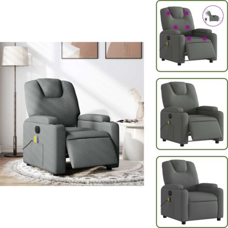 Reclinazione elettrica - vidaXL Poltrona Reclinabile Massaggio Elettrica Grigio Scuro Tessuto - Poltrona reclinabile