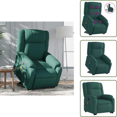 Reclinazione - vidaXL Poltrona Alzapersona Massaggiante Verde Scuro in Tessuto - Vibrazione