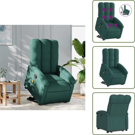 Reclinazione - vidaXL Poltrona Alzapersona Massaggiante Verde Scuro in Tessuto - Vibrazione