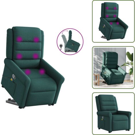 Reclinazione - vidaXL Poltrona Alzapersona Massaggiante Verde Scuro in Tessuto - Vibrazione