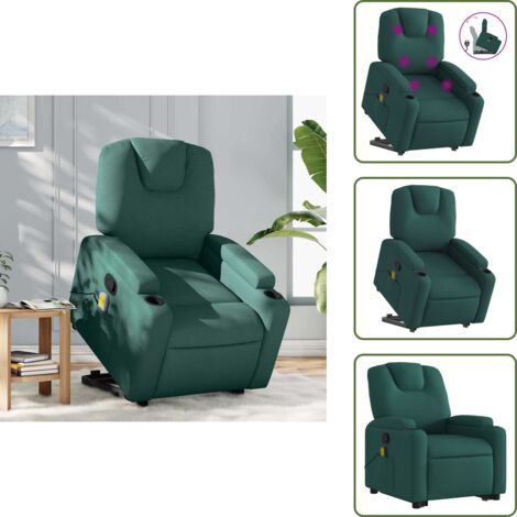 Reclinazione - vidaXL Poltrona Alzapersona Massaggiante Verde Scuro in Tessuto - Vibrazione