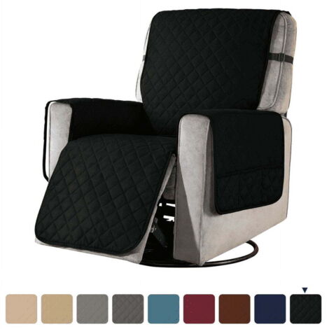 Recliner cover, double-sided recliner sofa cover with side pockets (large, black)