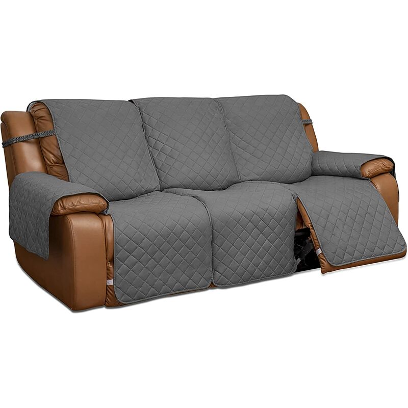 Recliner Cover, Reversible Cover for 3 Seat Recliner, Split Cover for Each Seat, Furniture Cover with Elastic Straps for Kids, Dogs, Pets (3 Seats,