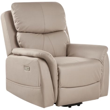 Recliner Electric Armchair with Massage Function Taupe Fabric Adjustable Modern Living Room GLORIE